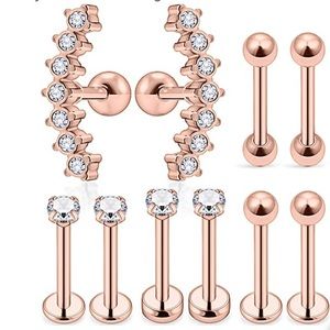 Set of 10 rose gold color surg. steel body jewelry